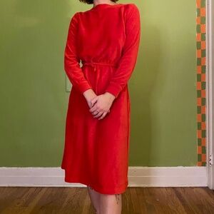 Vintage Red Velour Dress with Tie